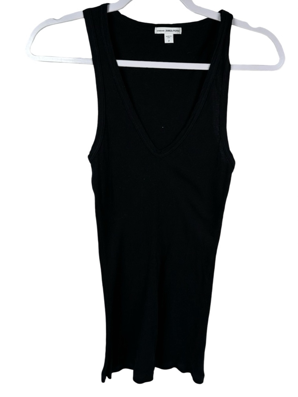 James Perse Standard Ribbed Knit Scoop Neck Solid Black Tank Top Size 2/Medium - Picture 3 of 7